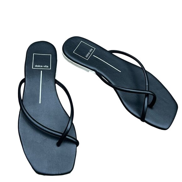 Dolce Vita Lyza Black Strappy Flat Square Toe Faux Leather Sandals Size 7 - Picture 7 of 8